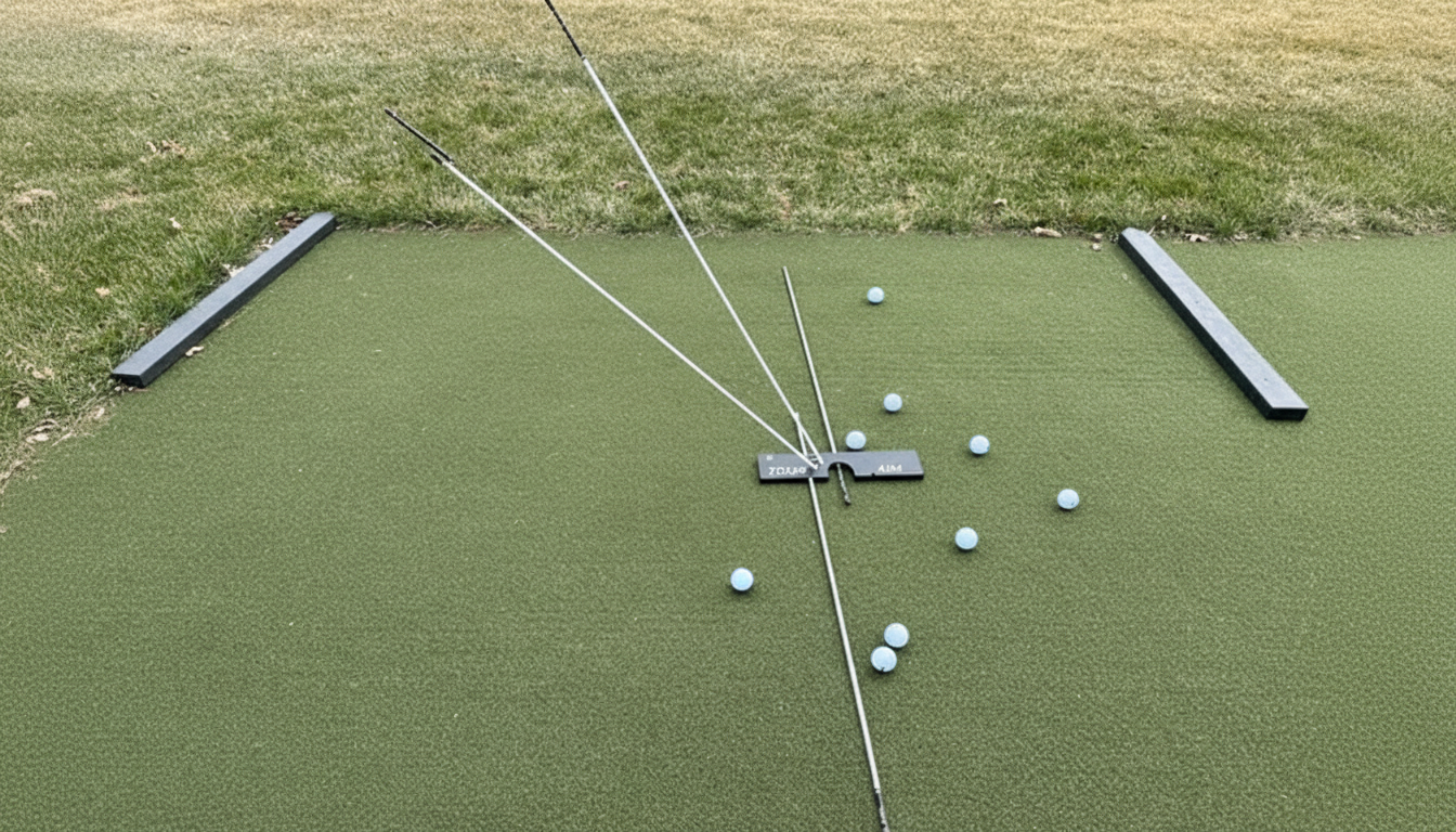 Tour Aim 2.0 with angled alignment sticks for swing plane training