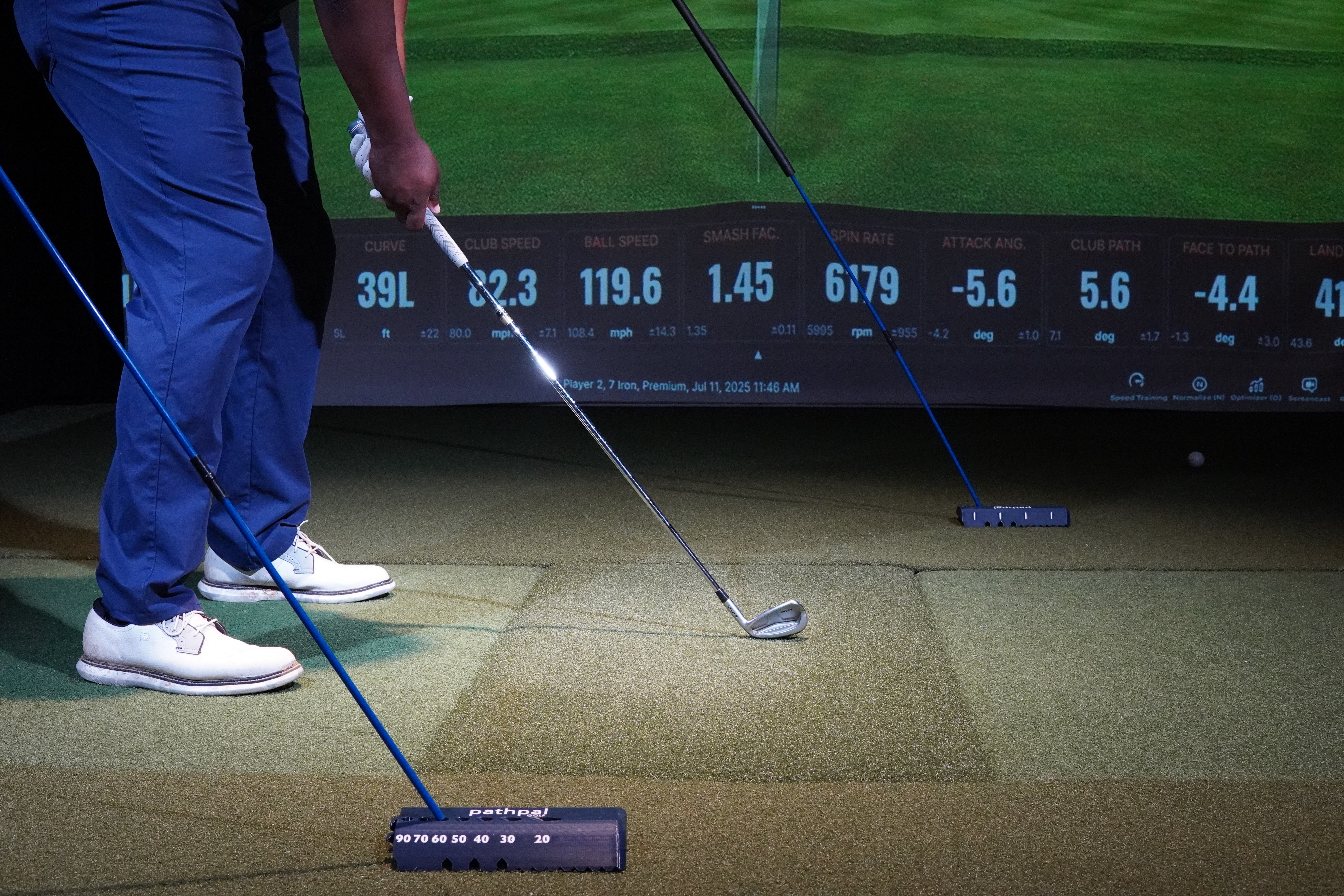 Pathpal split design being used in golf simulator