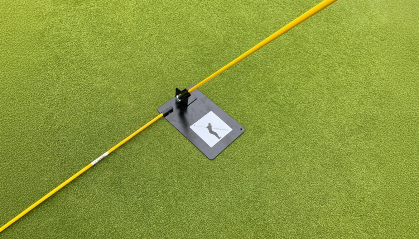 Top down view of the Swing Plate showing a ground alignment stick and an angled stick