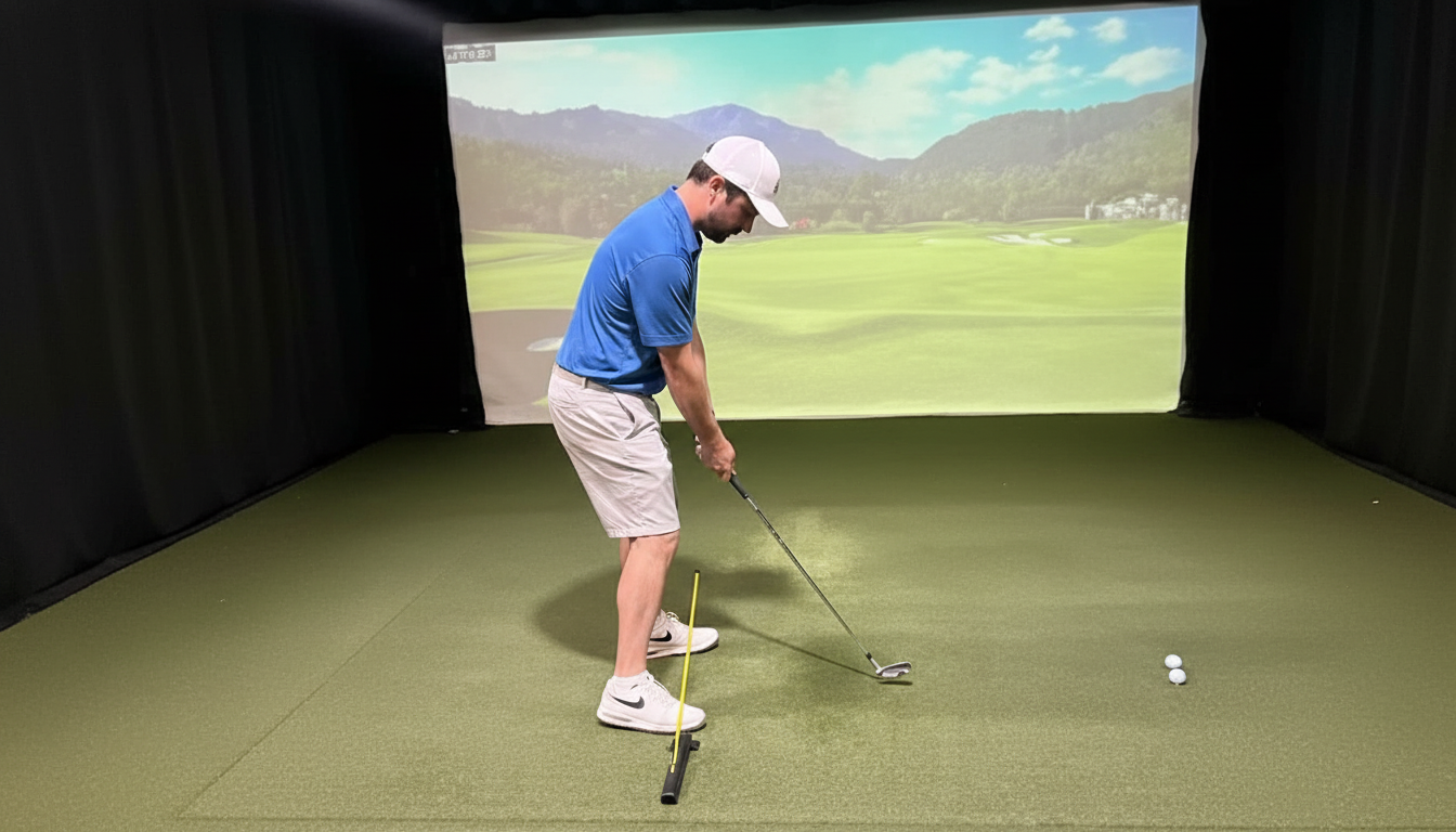 Golfer using Pureplane Pro Gen 3 in golf simulator